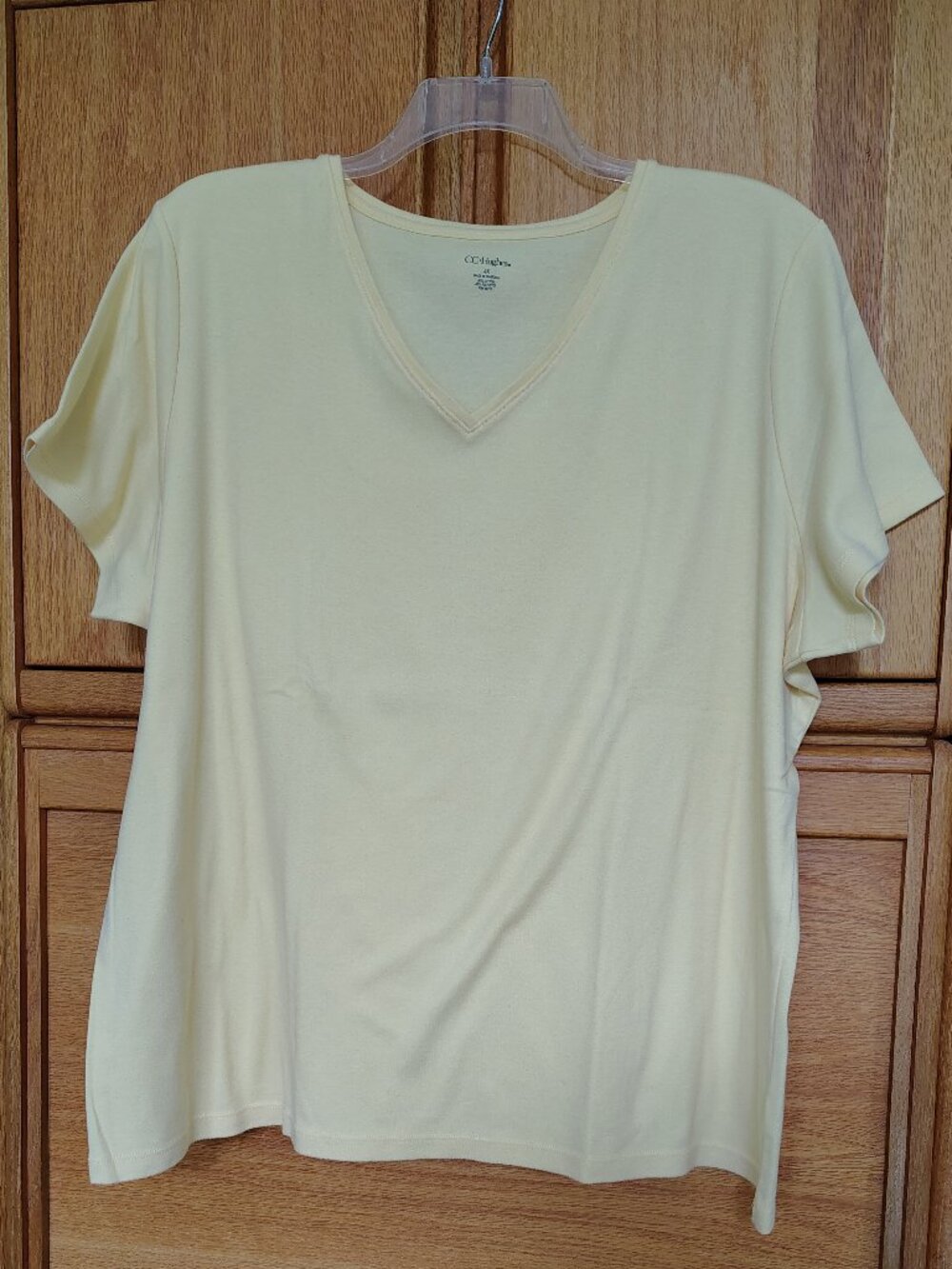 CC HUGHES LIGHT YELLOW V NECK T SHIRT WOMEN'S PLUS SIZE 4X
